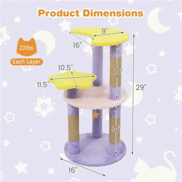 29" Moon & Star Cat Tree With 4 Levels, Jute Scratching Posts & Anti-Tipping Device For Kittens & Adults-Purple - view 5