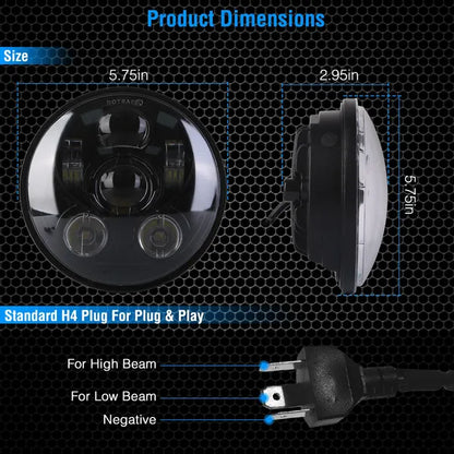 5.75In LED Headlight Motorcycle Projector Headlamp Fit For Harley Dyna Sportster Iron 883 Street Rod Street Bob Softail - view 3