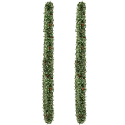 2 Pack 9FT Pre-lit Snow Flocked Christmas Garland, Lighted Artificial Xmas Garland With 200 Warm Lights And 440 Tips