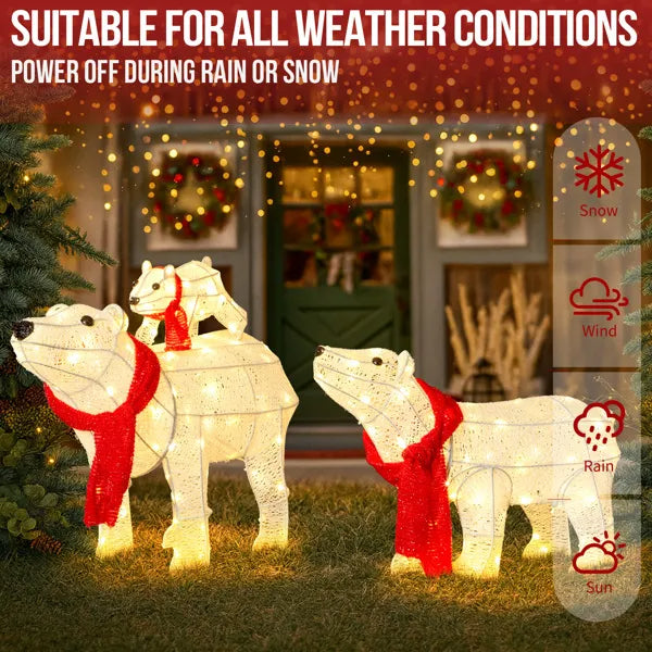 Set Of 3 Lighted Polar Bear Family Christmas Decorations, Pre-lit Holiday Decor With 190 Warm White LED Lights For Xmas - view 4