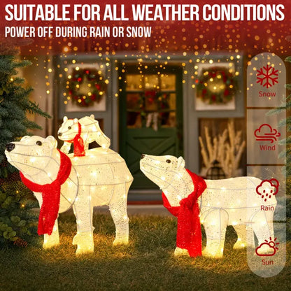 Set Of 3 Lighted Polar Bear Family Christmas Decorations, Pre-lit Holiday Decor With 190 Warm White LED Lights For Xmas - view 4