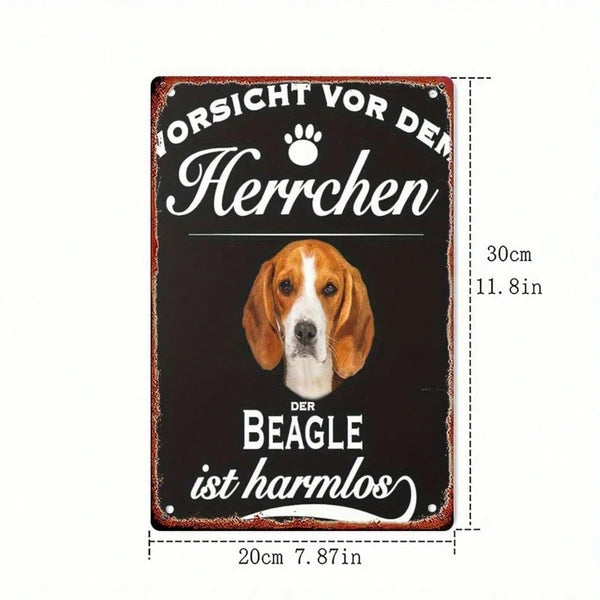 Vintage German Beagle Warning 2D Flat Metal Sign" 8x12 Inch Retro Iron Wall Art Beware