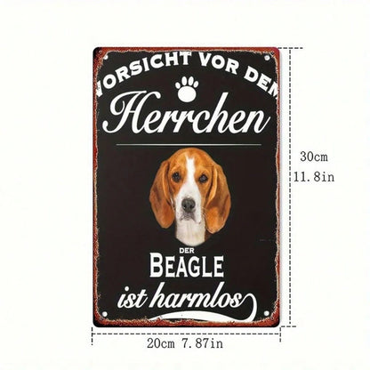 Vintage German Beagle Warning 2D Flat Metal Sign" 8x12 Inch Retro Iron Wall Art Beware