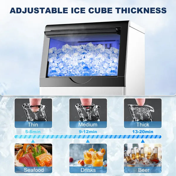 Commercial Ice Maker Machine, 90/110LBS/24H Under Counter Ice Maker, Stainless Steel Freestanding Ice Machine - view 4