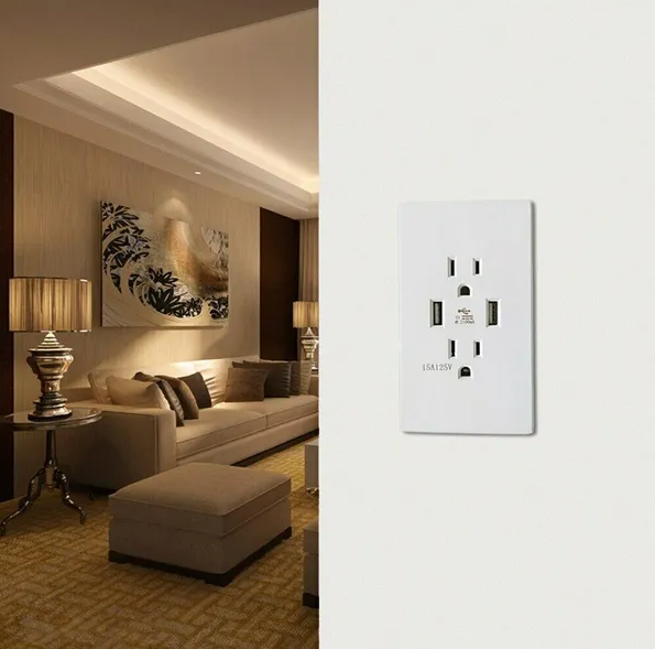 Dual USB Wall Outlet Port 15A Power Socket Charger AC Receptacle Plate Panel 110 - view 4