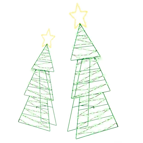 Set Of 2 Lighted Metal Christmas Tree Yard Decorations, Pre-lit Holiday Decor With 150 Green And Warm White LED Lights - view 9