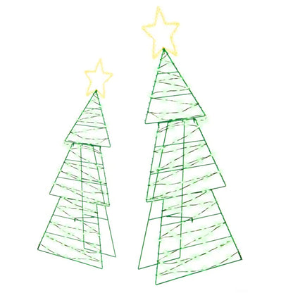Set Of 2 Lighted Metal Christmas Tree Yard Decorations, Pre-lit Holiday Decor With 150 Green And Warm White LED Lights - view 9
