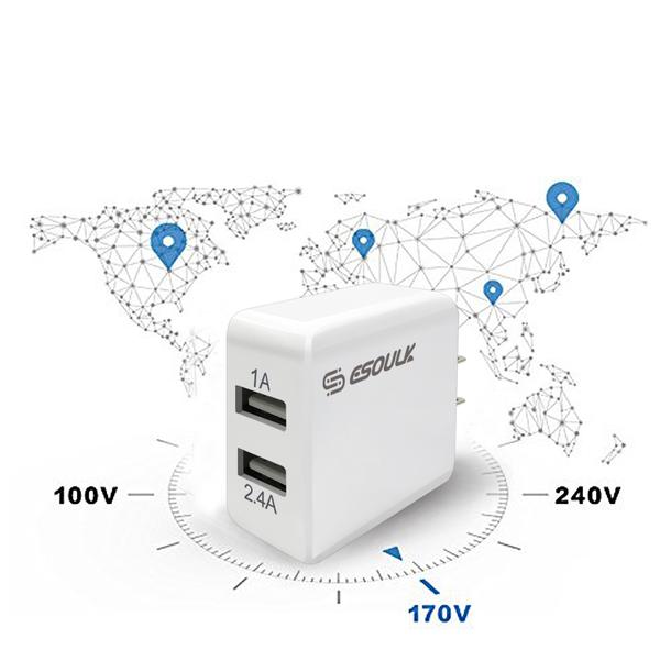 Esoulk 12W 2.4A Dual USB Travel Wall Charger With 5FT Type-C Charging Cable