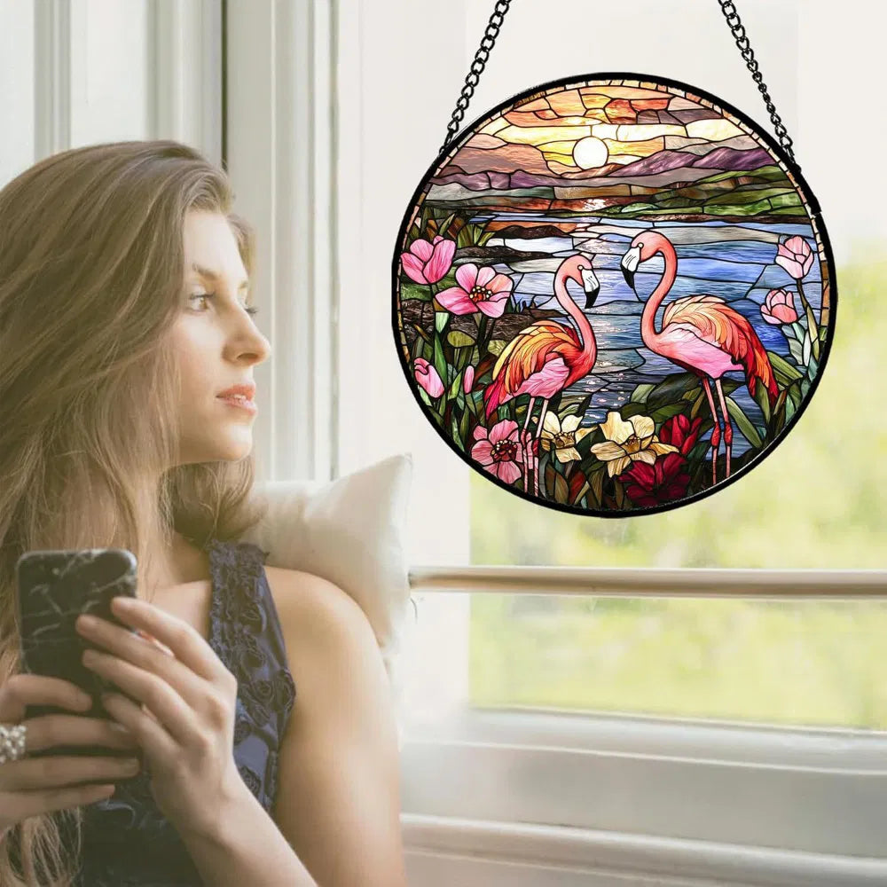 Acrylic Flamingo Garden Sun Catcher Window Door Hanging Outdoor Home Decor Colorful Ornamental Pendant - view 4