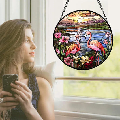 Acrylic Flamingo Garden Sun Catcher Window Door Hanging Outdoor Home Decor Colorful Ornamental Pendant - view 4