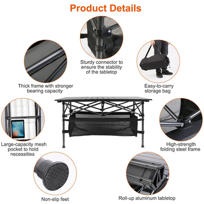 220 Lb Capacity Foldable Camping Table Aluminum Top & Steel Frame With Mesh Basket Portable BBQ Picnic Beach Table - view 4