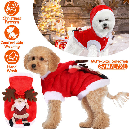 1Pc Pet Christmas Clothes Santa Claus Reindeer Antlers Costume Winter Outfit New Year Coat For Small Medium Dogs Cats