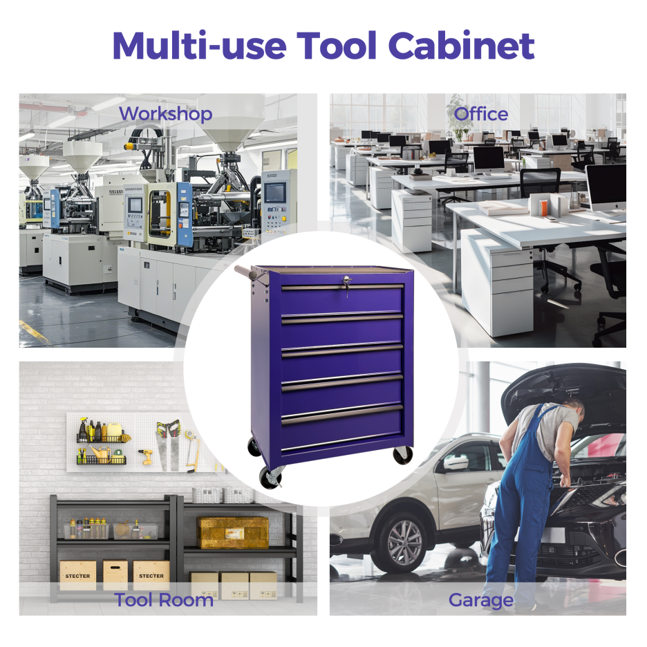 Rolling Metal Tool Chest With 5 Drawers, 20inch 5-Drawer Tool Chest Cabinet With Ball Bearing Drawer Slides - view 9