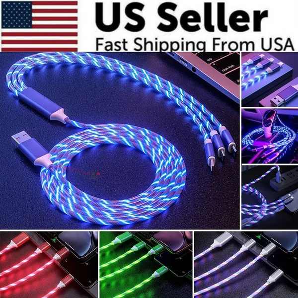 3 In 1 LED Fast Charging Cable Adapter For Micro USB Type C Charger Cord