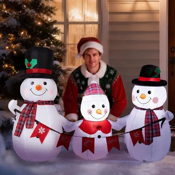 6.2FT Lighted Christmas Inflatable Decoration, Inflatable Snowman Family With Bunting - view 2
