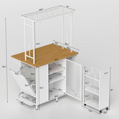 Kitchen Island With Storage Space Breakfast Bar With Folding Flip-Up Pane Large Storage - view 3