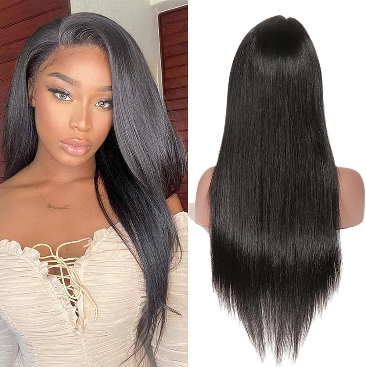 4x4 Pre-cut Lace Straight Human Hair Wig, Natural Color, Density - view 2