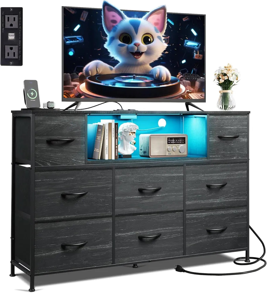 Dresser TV Stand For 45, 50, 55 Inch TV, Entertainment Center With LED Lights & Charging Station - view 9