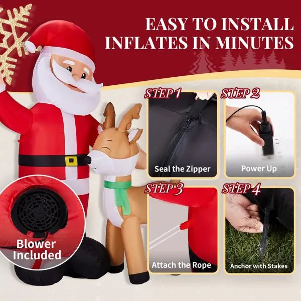 6.3FT Lighted Christmas Inflatable Decoration, Inflatable Santa And Reindeer - view 6