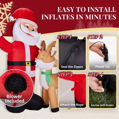 6.3FT Lighted Christmas Inflatable Decoration, Inflatable Santa And Reindeer - view 6