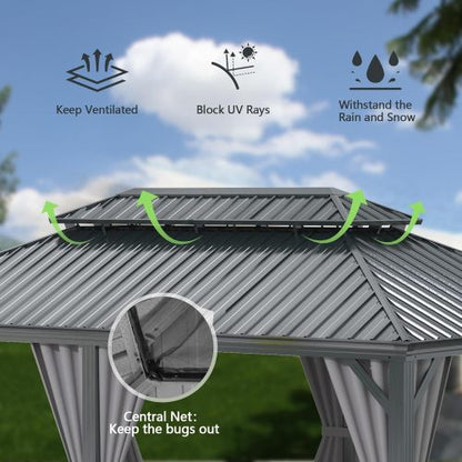13x13FT Outdoor Gazebo, Hardtop Gazebo With Galvanized Steel Double Roof - view 4