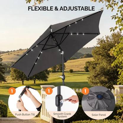 9ft Solar LED Patio Umbrella With Push Button Tilt & Crank, 6 Ribs Waterproof Polyester Outdoor Market Table Umbrella - view 4