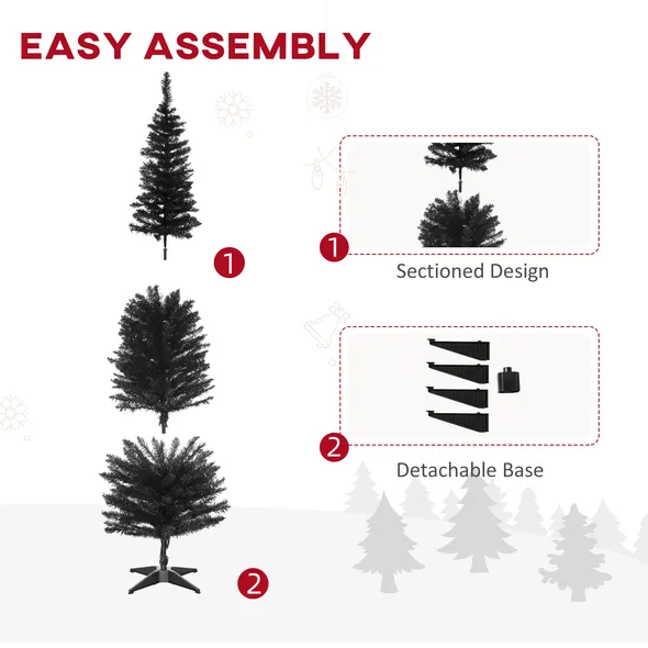 6 Ft Artificial Pencil Christmas Tree, Slim Xmas Tree With 390 Realistic Branch Tips And Plastic Stand, Black - view 7