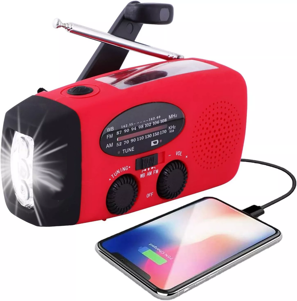 Radio de emergencia solar/manivela con linterna