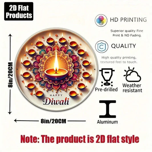 1pc 8x8in 2D Flat Round Sign Vintage, "New Year Diwali" Decorative Plaque - view 2