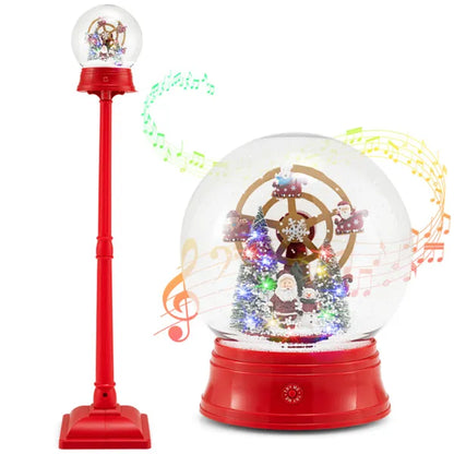 5 Ft Christmas Streetlamp Decor: 360° Rotating Ferris Wheel (Santa/Snowman), 15 Colorful LEDs, 8 Tunes