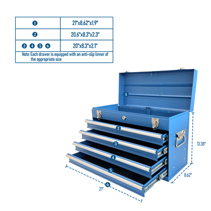Heavy Duty Metal Tool Box, 21-inch, Portable Metal Tool Box With 4 Drawers, Small Tool Chest With EVA Liners - view 5