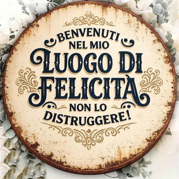 1pc 8x8in Vintage Round Sign Welcome To, Sign Welcome, To My Happy Place Do Not Disturb Plaque - view 3