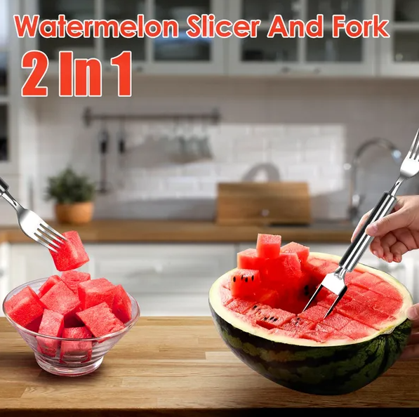 5Pcs 2 In 1 Watermelon Cutter Slicer Fork Stainless Steel Dual Head Watermelon Fruit Cutting - view 4