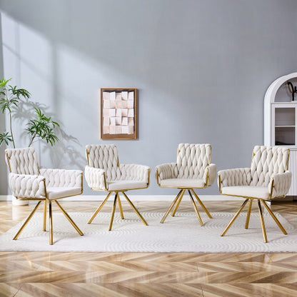 Set Of 2 Modern Luxury Velvet Braided Accent Dining Chair With Gold Metal Legs - view 4