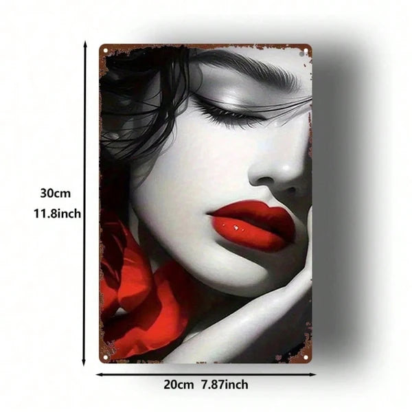 1pc Red Lips Rose Metal Sign 8x12 Inch, Vintage Printed Tin Plaque Iron Wall Art - view 2