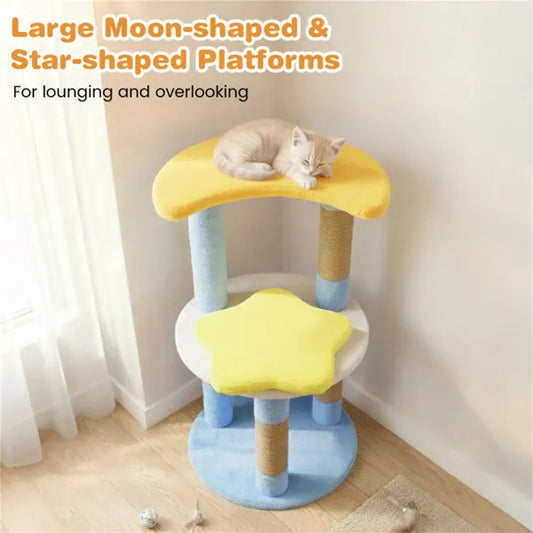 29" Moon & Star Cat Tree With 4 Levels, Jute Scratching Posts & Anti-Tipping Device For Kittens & Adults-Blue - view 2
