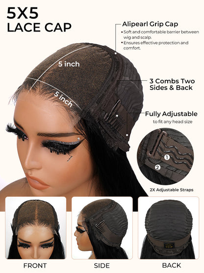 5x5 Lace Human Hair Wig Pre-cut Lace Reddish-Brown Body Wave, Density - view 2