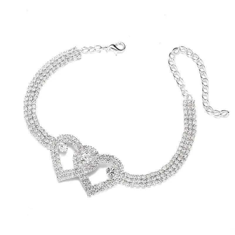 Double Heart Anklet Bracelet Love Barefoot Chain Bling Crystal Ankle Bracelet US - view 2