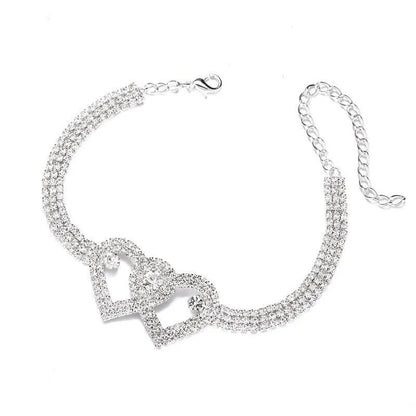 Double Heart Anklet Bracelet Love Barefoot Chain Bling Crystal Ankle Bracelet US - view 2