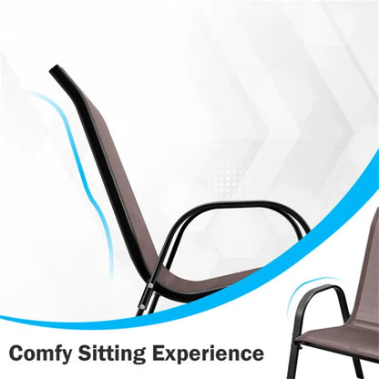 Brown 2 Pack Stackable Patio Dining Chairs, Ergonomic Steel Frame Breathable Fabric Outdoor Chairs 330 LBS Capacity - view 4