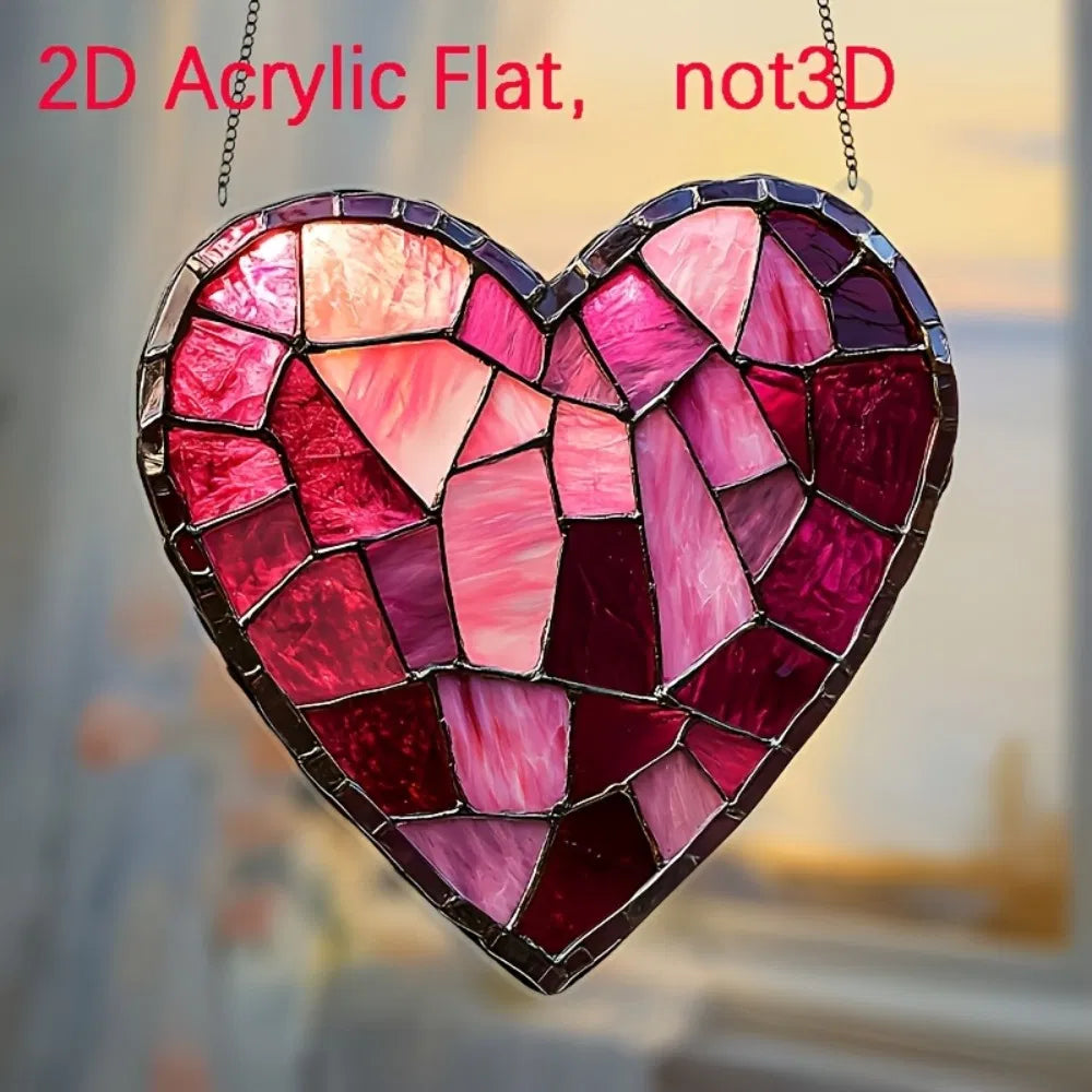 Stained Glass Style Acrylic Heart Sun Catcher Window Hanging Home Decor Gift for Holidays - view 4