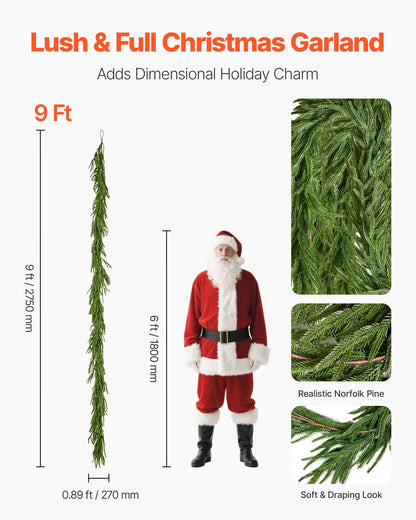 Faux Norfolk Christmas Garland 9Ft Artificial Greenery Xmas Decor For Fireplace - view 9