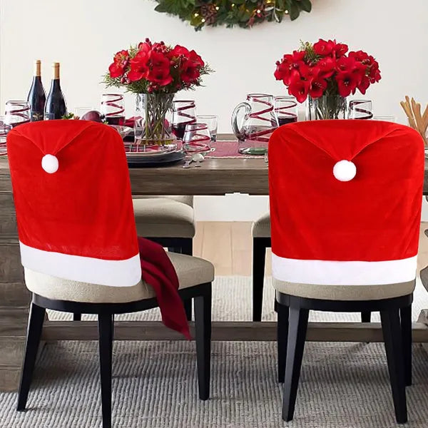 4pcs Christmas Chair Covers,Santa Hat Chair Back Cover Xmas Slipcover For Christmas Dinning Room Home Decoration Supply - view 3