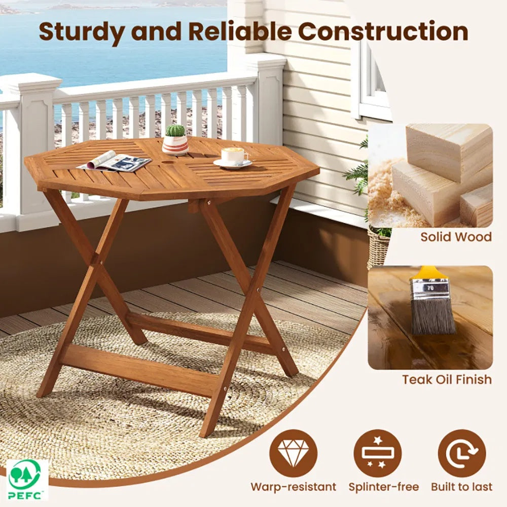35.5 Inch Solid Wood Patio Dining Table Octagon Table With 1.97 Inch Umbrella Hole - view 2