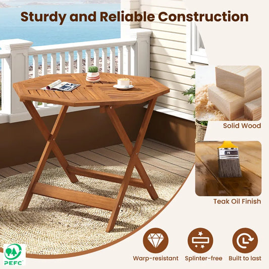 35.5 Inch Solid Wood Patio Dining Table Octagon Table With 1.97 Inch Umbrella Hole - view 2
