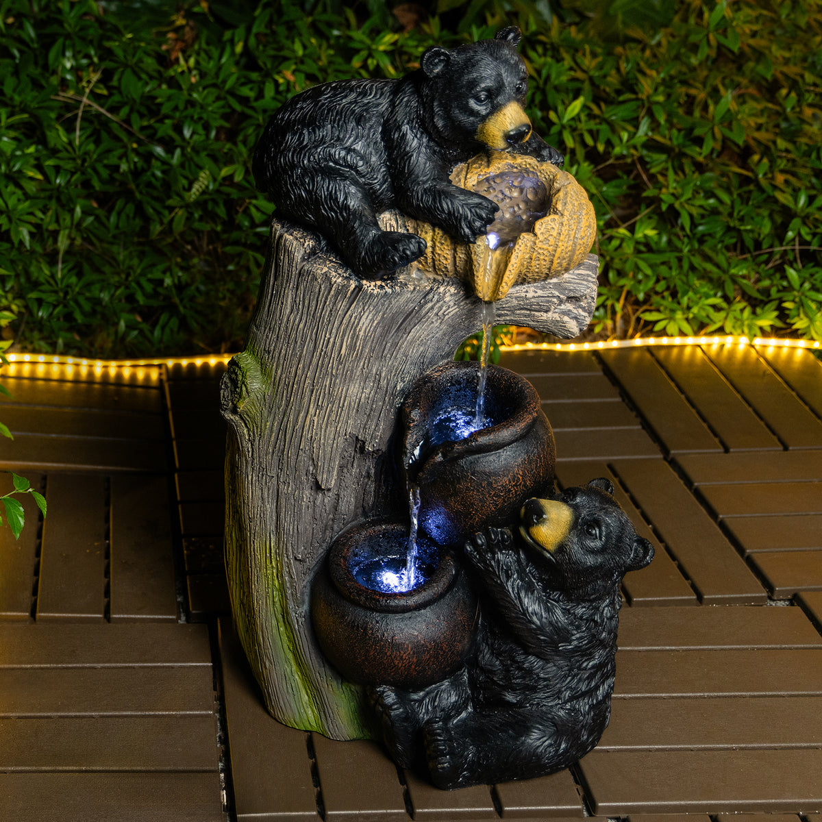 Bear Outdoor Water Fountain With LED Lights Cascading Fountains Outdoor For Patio Yard Balcony 23.62inch Garden - view 6