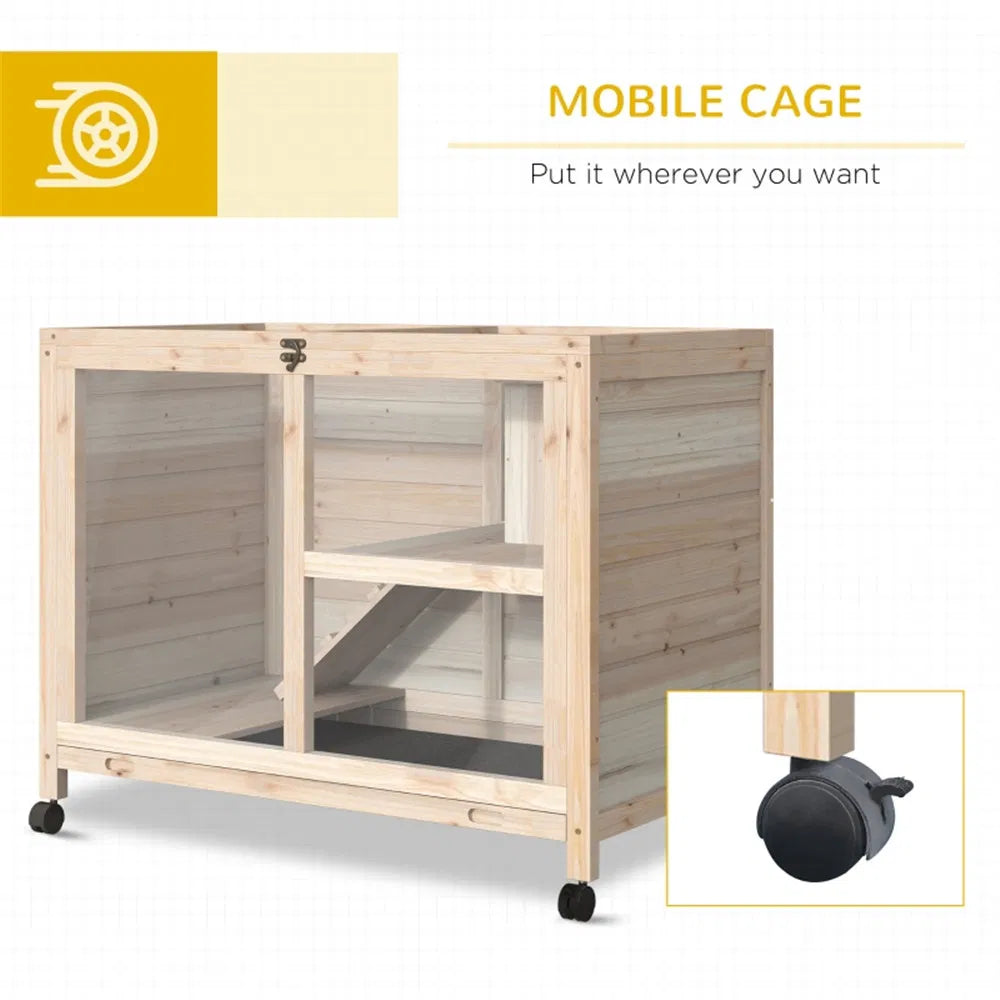 Pet cage / Wood Rabbit Hutch-Natural - view 3
