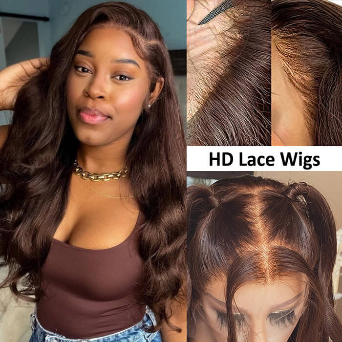 Chocolate Brown 4x4 Lace Closure Wig Human Hair Color Body Wave Density - view 2