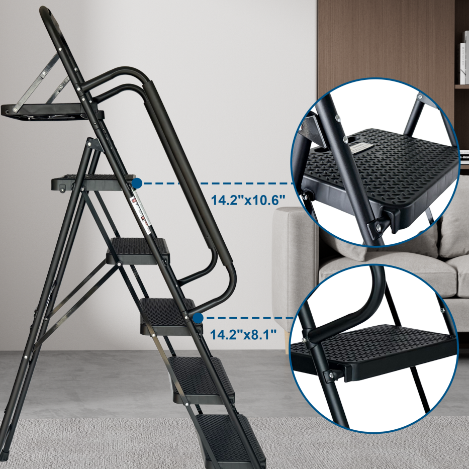 Step Ladder, Folding Step Stool With Wide Anti-Slip Pedal, Sturdy Steel Ladder, Convenient Handrail, Lightweight - view 9