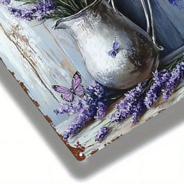 Vintage Lavender Butterfly 2D Metal Wall Art, French Country Farmhouse Decor, Antique Iron Plaque Sign For Hom IkTok - view 4